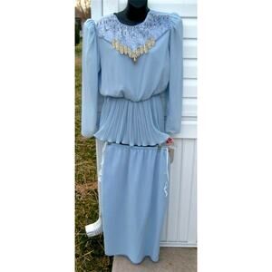 NWT Woman's Lee Simone Size 8 Blue Formal 2 Pc Skirt & Top w/Beads Dress Wedding